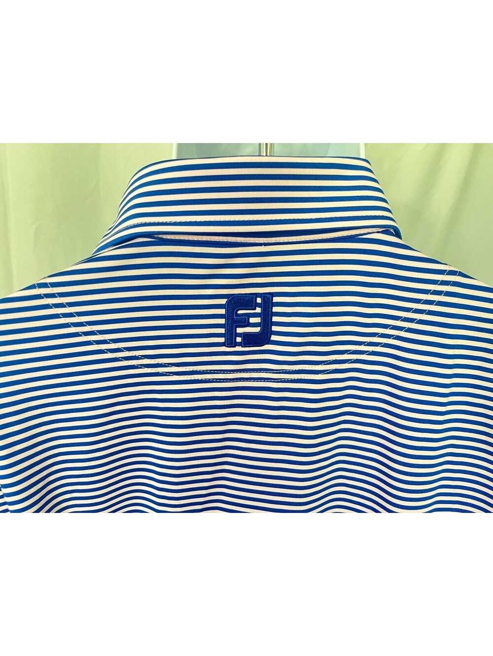 FootJoy FJ Men's Pink Blue Striped Performance Golf s/s Polo Shirt Large L EUC